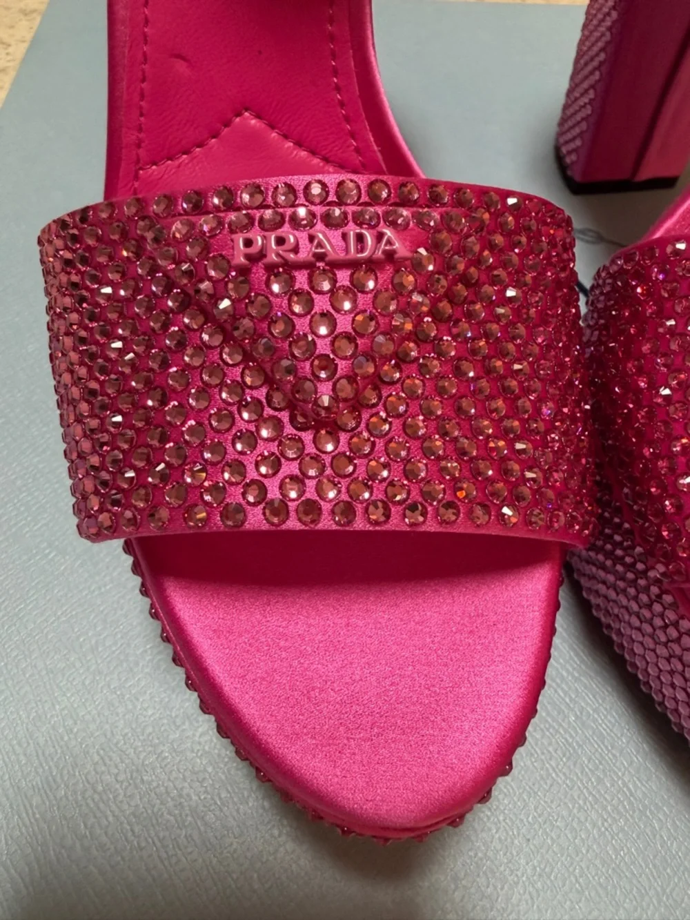 NWT!! PRADA Hot Pink Crystal-Embellished 135mm Platform Sandals